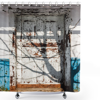 Personality  Tree Shadow On Old Weathered Wooden Door  Shower Curtains