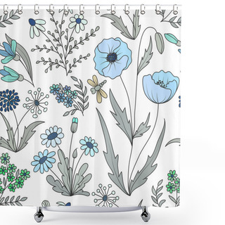 Personality  Beautiful Vintage Seamless Pattern With Colorful Wild Spring Flowers On A White Background. Shower Curtains