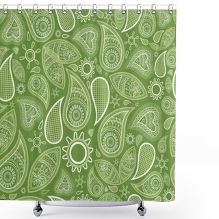 Personality  Beautiful Seamless Floral Paisley Folk Green Nature Background.Intricate Vector Illustration Design Repeat Pattern Backdrop,wallpaper Shower Curtains