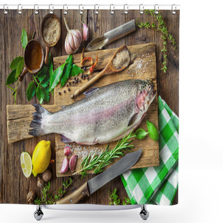 Personality  Fresh Trout With Spices And Seasoning Shower Curtains