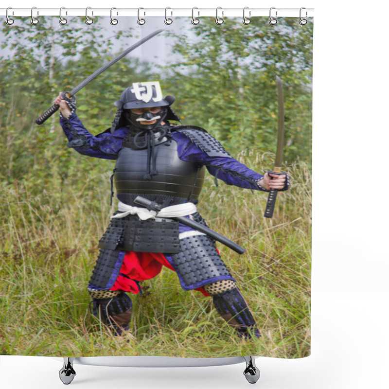 Personality  Samurai In Armor With Two Swords Shower Curtains