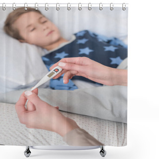 Personality  Mother Looking At Thermometer  Shower Curtains