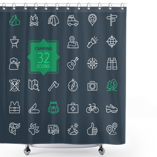 Personality  Outline Icon Set - Summer Camping, Outdoor, Travel Shower Curtains