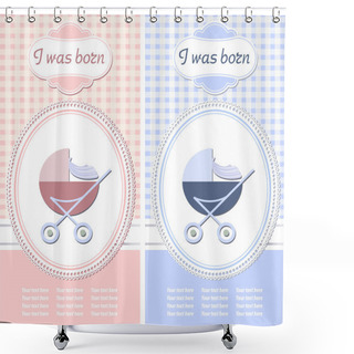 Personality  Baby Arrival Announcement Card. Shower Curtains
