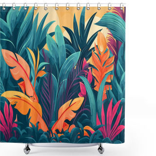 Personality  A Material Design Wallpaper Depicting Vivid Tropical Foliage. Inspired By The Works Of Douanier Rousseau Shower Curtains