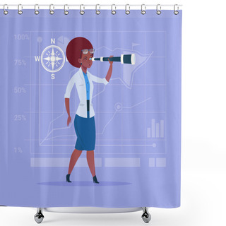 Personality  African American Business Woman With Binoculars Successful Future Career Concept Shower Curtains