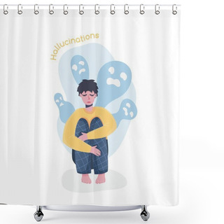 Personality  Schizophrenia Symptoms Collection. Editable Isolated Vector Illustration. Shower Curtains