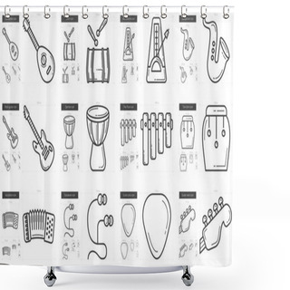 Personality  Music Line Icon Set. Shower Curtains