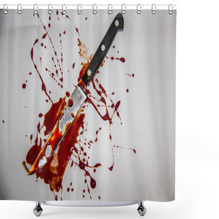 Personality  A Blood Spatter. The Knife With Blood. Shower Curtains