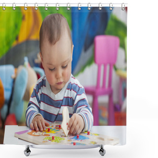 Personality  Toddler Child Playing With Puzzle Shower Curtains