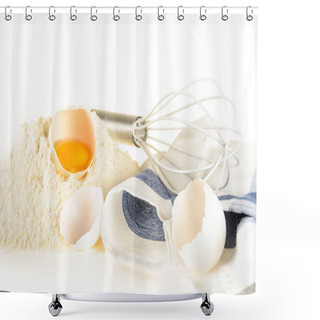 Personality  Baking Ingredients And Tools: Eggs, Flour, Whisk And Kitchen Towel Shower Curtains