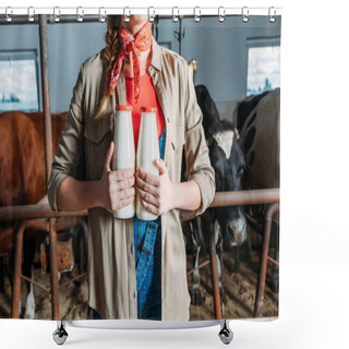 Personality  Farmer With Fresh Milk In Stall Shower Curtains