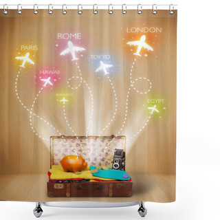 Personality  Travel Bag With Clothes And Colorful Planes Flying Out Shower Curtains