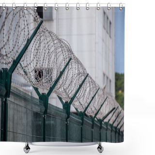 Personality  Swirls Of Barbed Wire Over The Fence. The Fence Symbolizes Prison, Non-freedom, Totalitarianism And Prohibitions. Shower Curtains