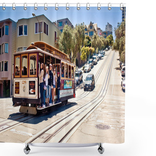 Personality  Passengers Enjoy A Ride In A Cable Car Shower Curtains