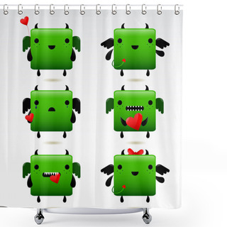 Personality  Cartoon Fat Green Fire Dragon Icon Set Shower Curtains