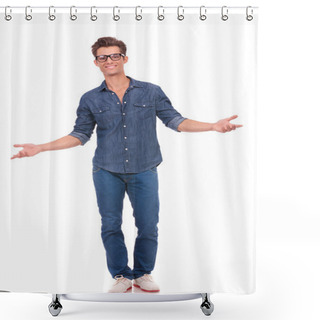 Personality  Man Welcomes You Open Handed Shower Curtains