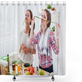 Personality  Women Preparing Healthy Food  Shower Curtains