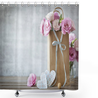 Personality  Valentines Day Background With Roses Flowers And Hearts Shower Curtains
