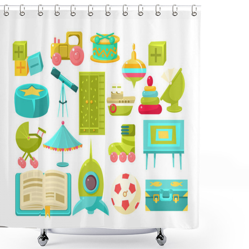 Personality  Kids Room Interior Elements Set Shower Curtains