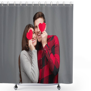 Personality  Happy Couple With Hearts Near Eyes Shower Curtains