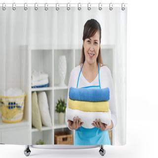 Personality  Housewife Holding Fresh Towels Shower Curtains