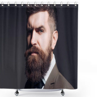 Personality  Barber And Beauty Supply Business. Bearded Man After Barber Shop. Man With Long Beard In Business Wear. Business As Usual. Mens Fashion. The Fashion Business Is The Opposite To Glamorous Shower Curtains