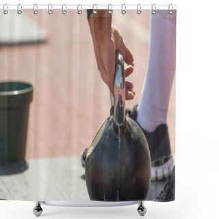 Personality  Male Hand With Kettlebell Shower Curtains