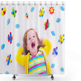 Personality  Little Girl Playing With Wooden Airplane Shower Curtains