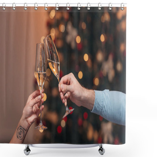 Personality  Couple Drinking Champagne At Christmas Shower Curtains