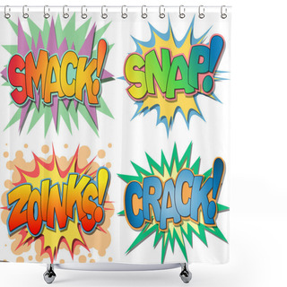 Personality  A Selection Of Comic Book Exclamations And Action Words, Smack, Snap, Zoinks, Crack. Shower Curtains