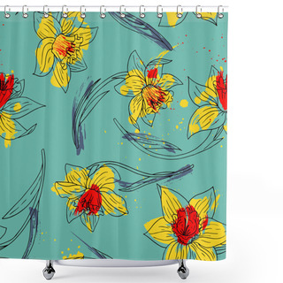 Personality  Floral Seamless Pattern With Narcissus Shower Curtains