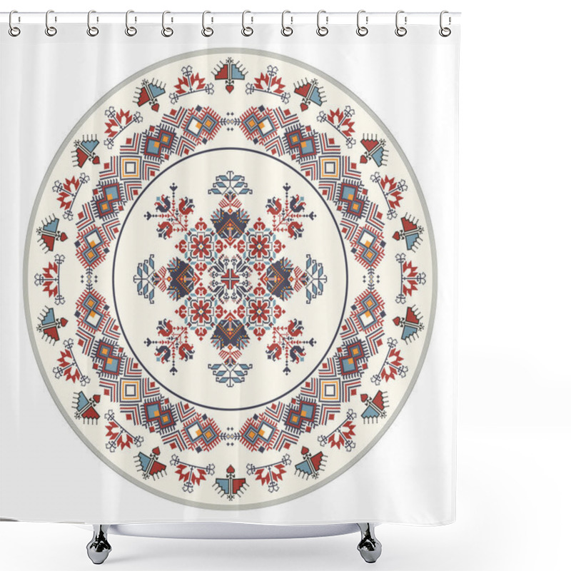 Personality  Traditional Bulgarian embroidery design element over white background shower curtains