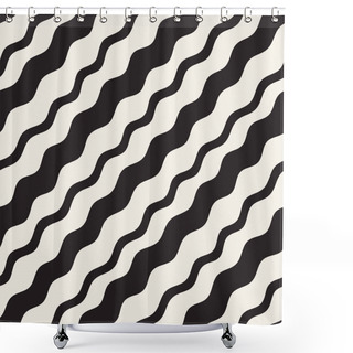 Personality  Vector Seamless Black And White Hand Drawn Diagonal Wavy Lines Pattern Shower Curtains
