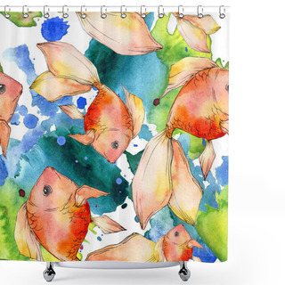 Personality  Watercolor Aquatic Colorful Goldfishes With Colorful Abstract Illustration. Seamless Background Pattern. Fabric Wallpaper Print Texture. Shower Curtains