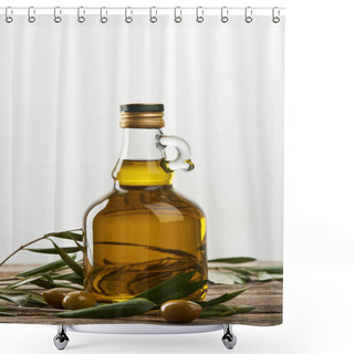 Personality  Bottle Of Oil With Olive Tree Leaves And Olives Isolated On Grey  Shower Curtains