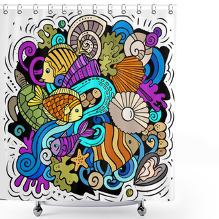 Personality  Sea Life Cartoon Vector Illustration. Colorful Detailed Composition With Lot Of Uderwater World Objects And Symbols. All Items Are Separate Shower Curtains