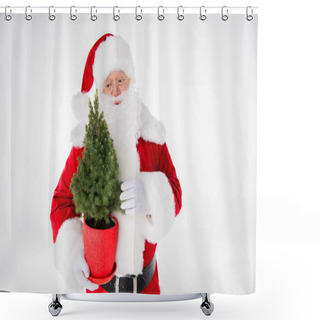 Personality  Santa Claus With Fir Tree In Pot Shower Curtains