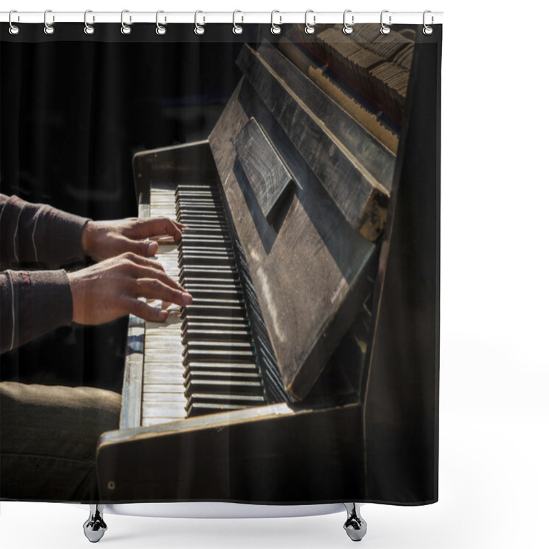 Personality  Hands Of Man Playing An Old Piano Shower Curtains
