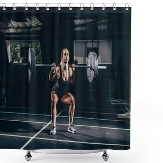 Personality  Sportswoman Lifting Barbell Shower Curtains