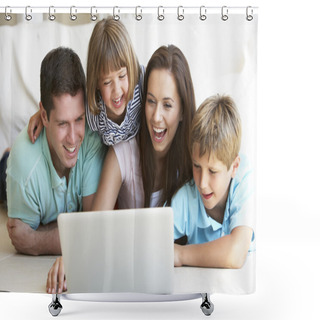 Personality  Young Parents, With Children, On Laptop Computer Shower Curtains