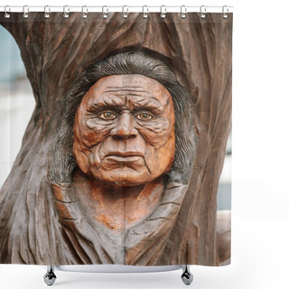 Personality  Wooden Carving Indian Man Portrait In Canada Shower Curtains