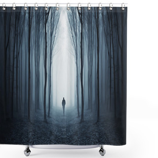 Personality  Man Walking In A Mysterious Surreal Forest With Fog Shower Curtains