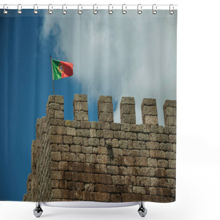 Personality  Portuguese Flag Fluttering On Top Of Tower From Castle Shower Curtains