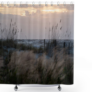 Personality  Colorful Sunrise Over A White Sandy Beach With Sea Oats In The Foreground. Isle Of Palms, South Carolina. Shower Curtains