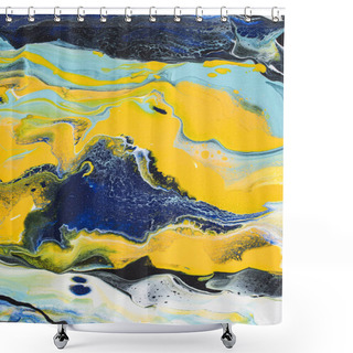 Personality  Abstract Acrylic Painting With Yellow And Blue Paint Shower Curtains