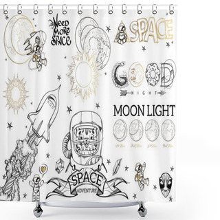 Personality  Set Of Space Adventure Icons Isolated On White Background Shower Curtains
