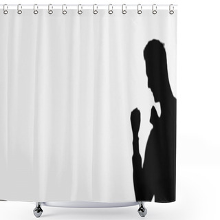 Personality  Black Silhouette Of Boxer Training Isolated On White With Copy Space Shower Curtains