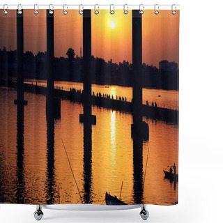 Personality  Ganges River And People At Sunrise In Varanasi, India Shower Curtains