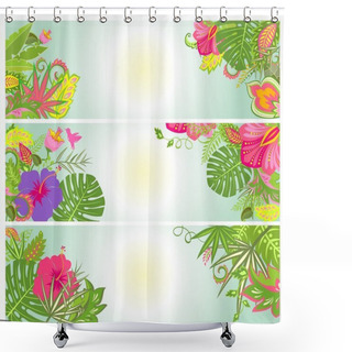 Personality   Horizontal Banners With Exotic Flowers Shower Curtains